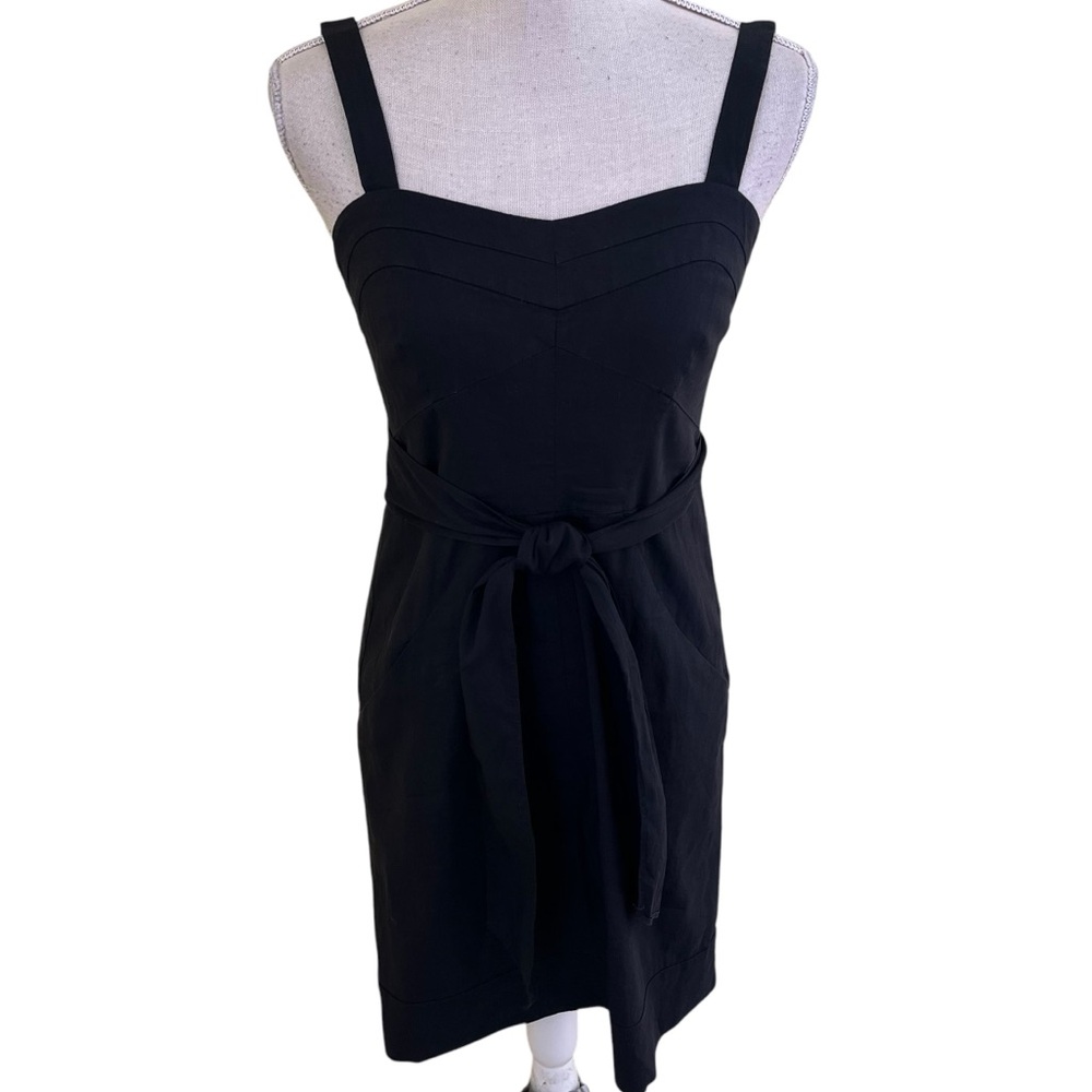 theory Black Stretch Linen Aline Sleeveless Aline Sundress P